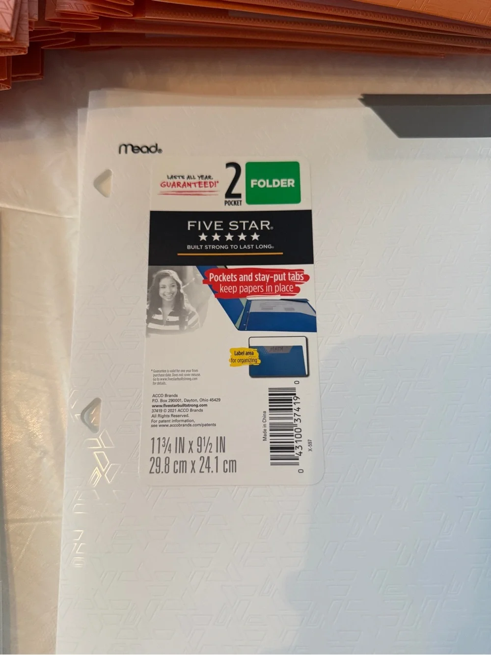 Mead Five Star Pocket Folders New Orange & White (21 Folders)